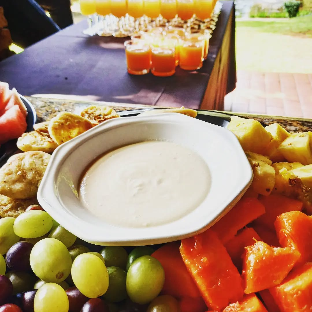 Fresh fruit platter with dip - Healthy vegan catering option